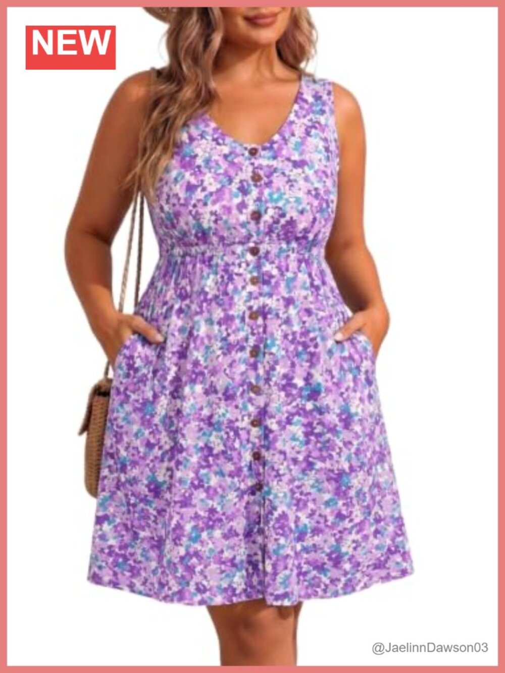 Plus Size Summer Dress A-Line Swing Button Down Sleeveless V Neck